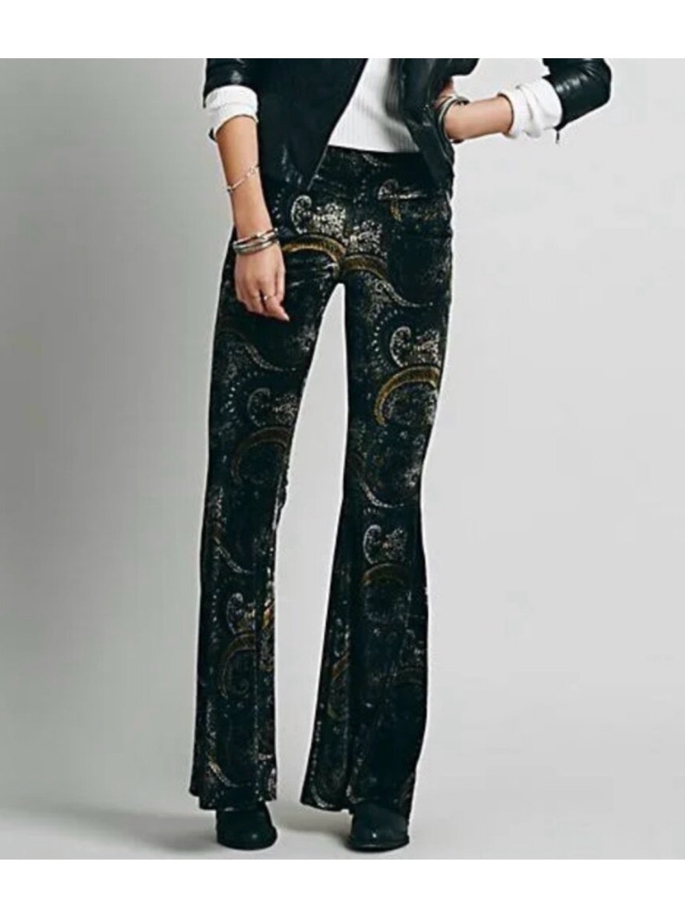 Free People Maura Velvet Paisley Burnout Flare Pants - Picture 3 of 7